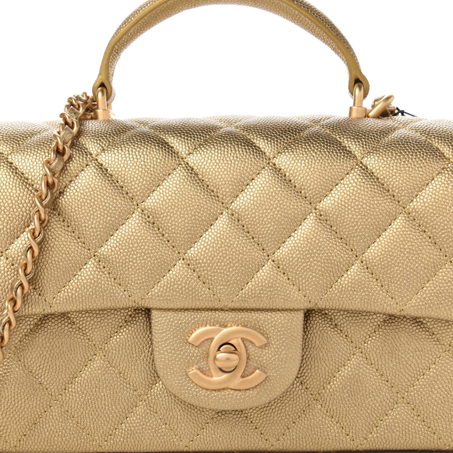 Chanel Metallic Caviar Quilted Mini Top Handle Rectangular Flap Gold 10 of 11