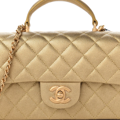 Chanel Metallic Caviar Quilted Mini Top Handle Rectangular Flap Gold 10 of 11