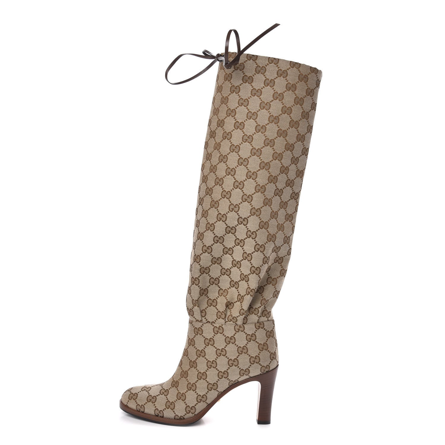 Gucci Monogram Lisa Mid Heel Boots 37 Beige Ebony 1 of 6