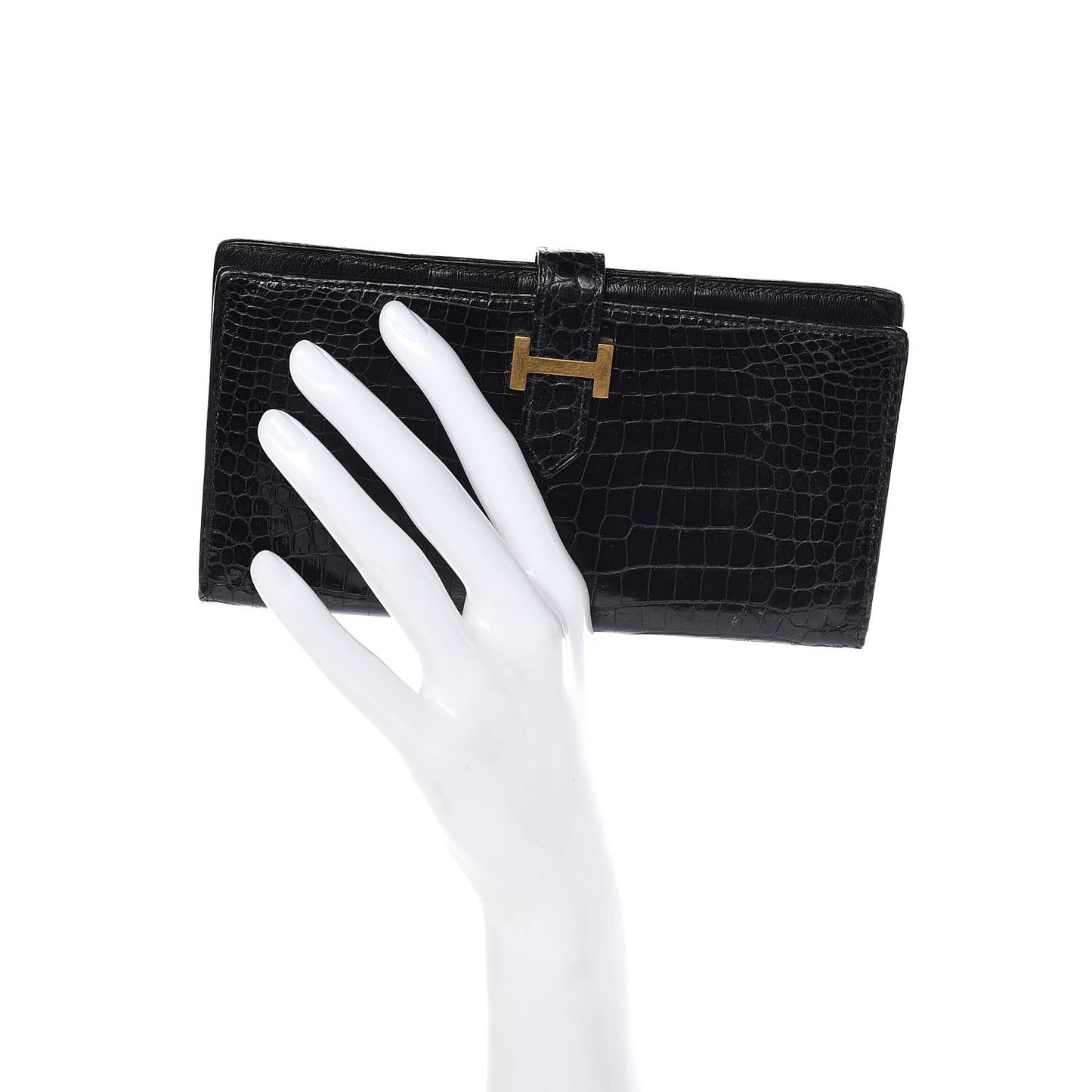 Shiny Porosus Crocodile Bearn Wallet Black