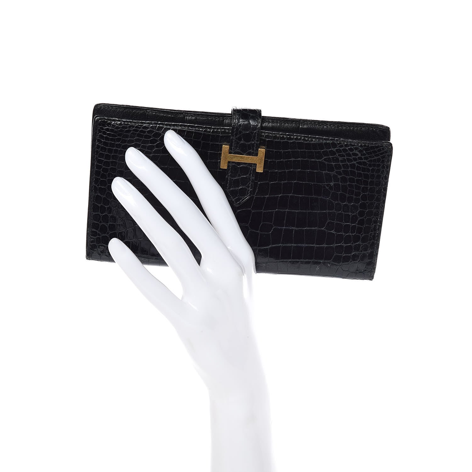 Hermes Shiny Porosus Crocodile Bearn Wallet Black 2 of 9