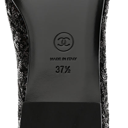 Chanel Sequin Lambskin Quilted CC Loafers 37.5 Black 8 of 9