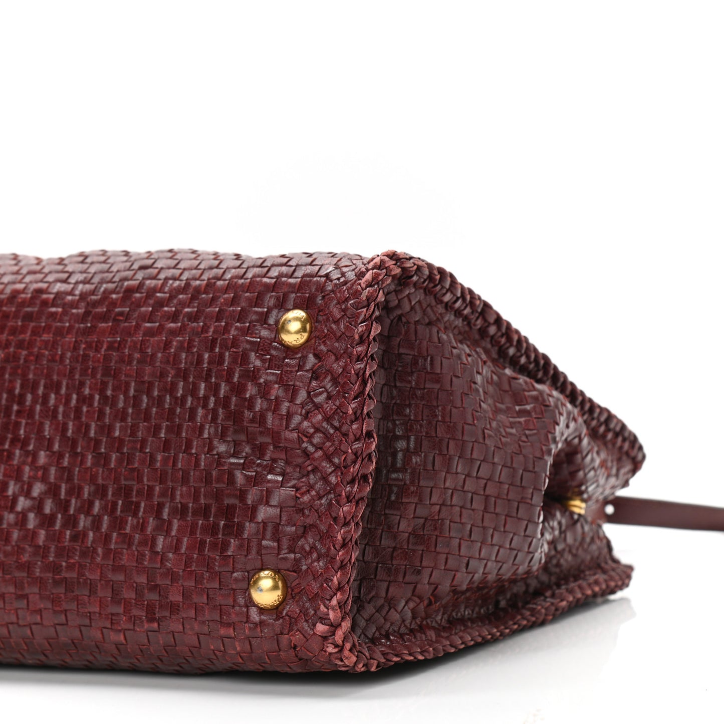 Goatskin Woven Small Tote Burgundy