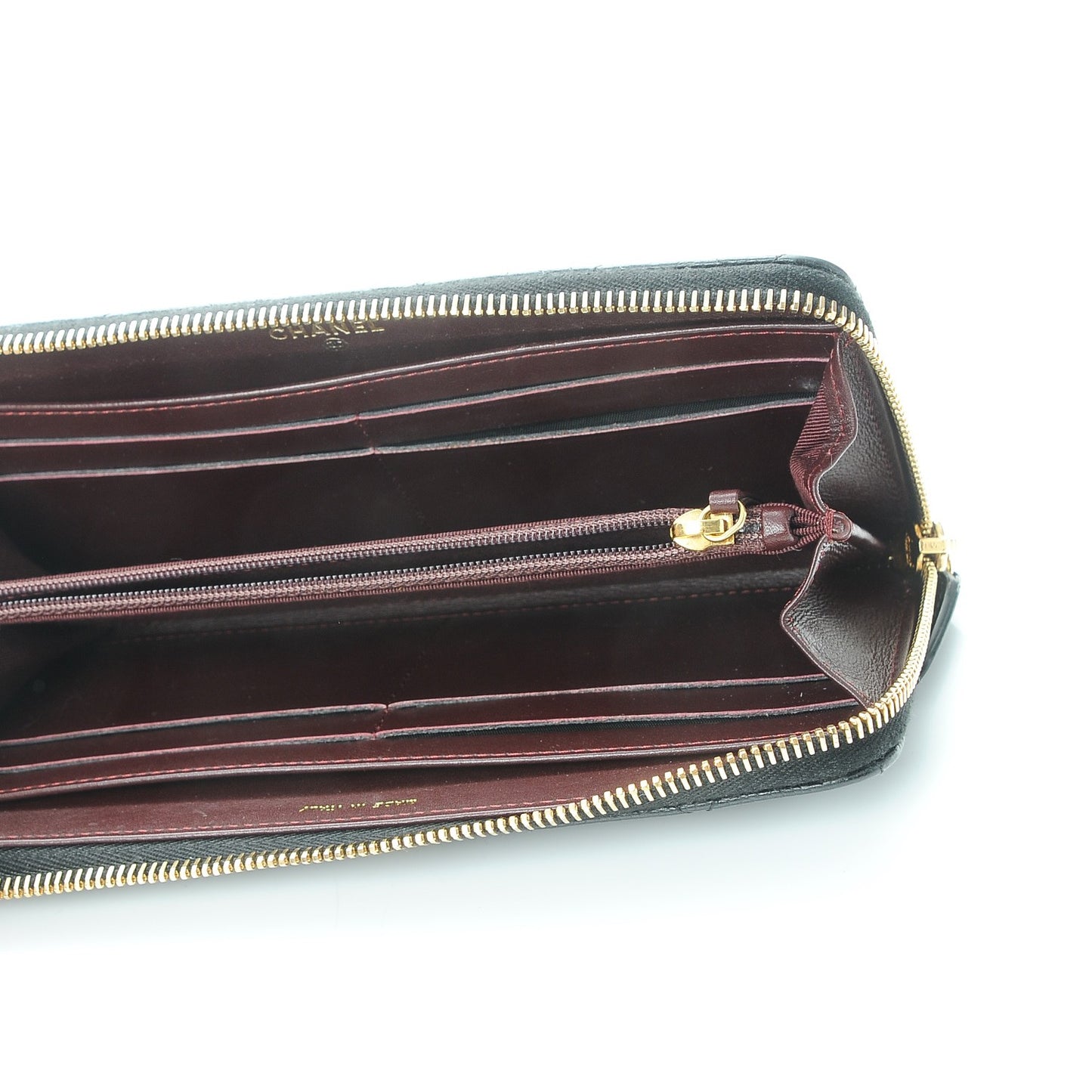 Caviar Quilted Zip Around Clutch Wallet Black