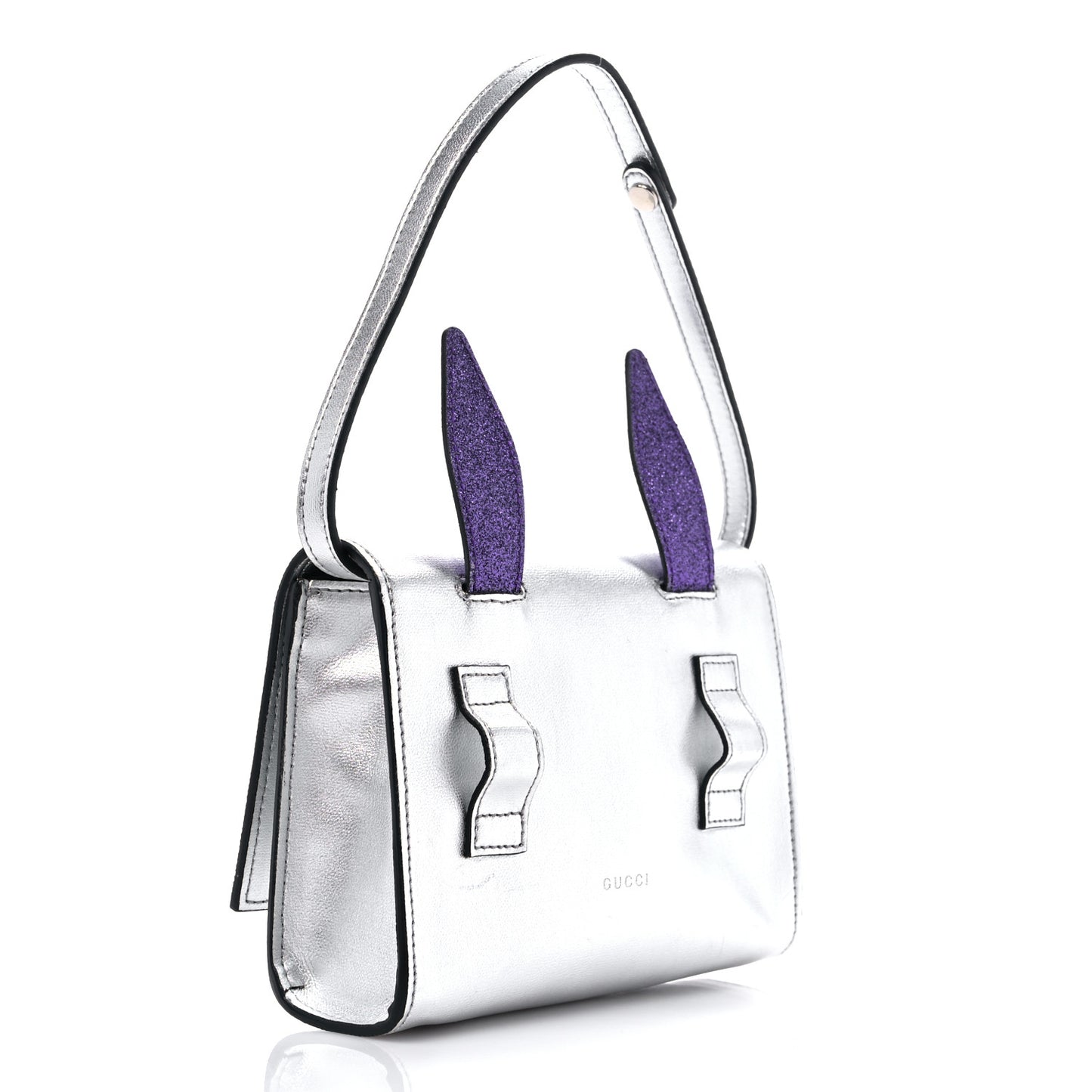 Metallic Calfskin Childrens Rabbit Bag Silver