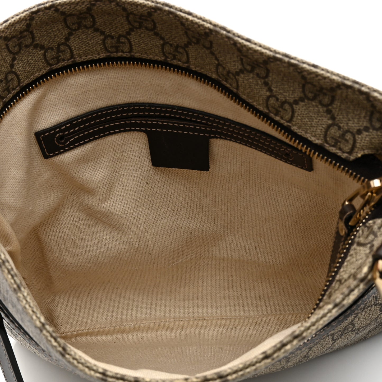 GG Supreme Monogram Selleria Calfskin Small Flat Side Zip Messenger Bag Beige Ebony Cocoa Dark Chocolate