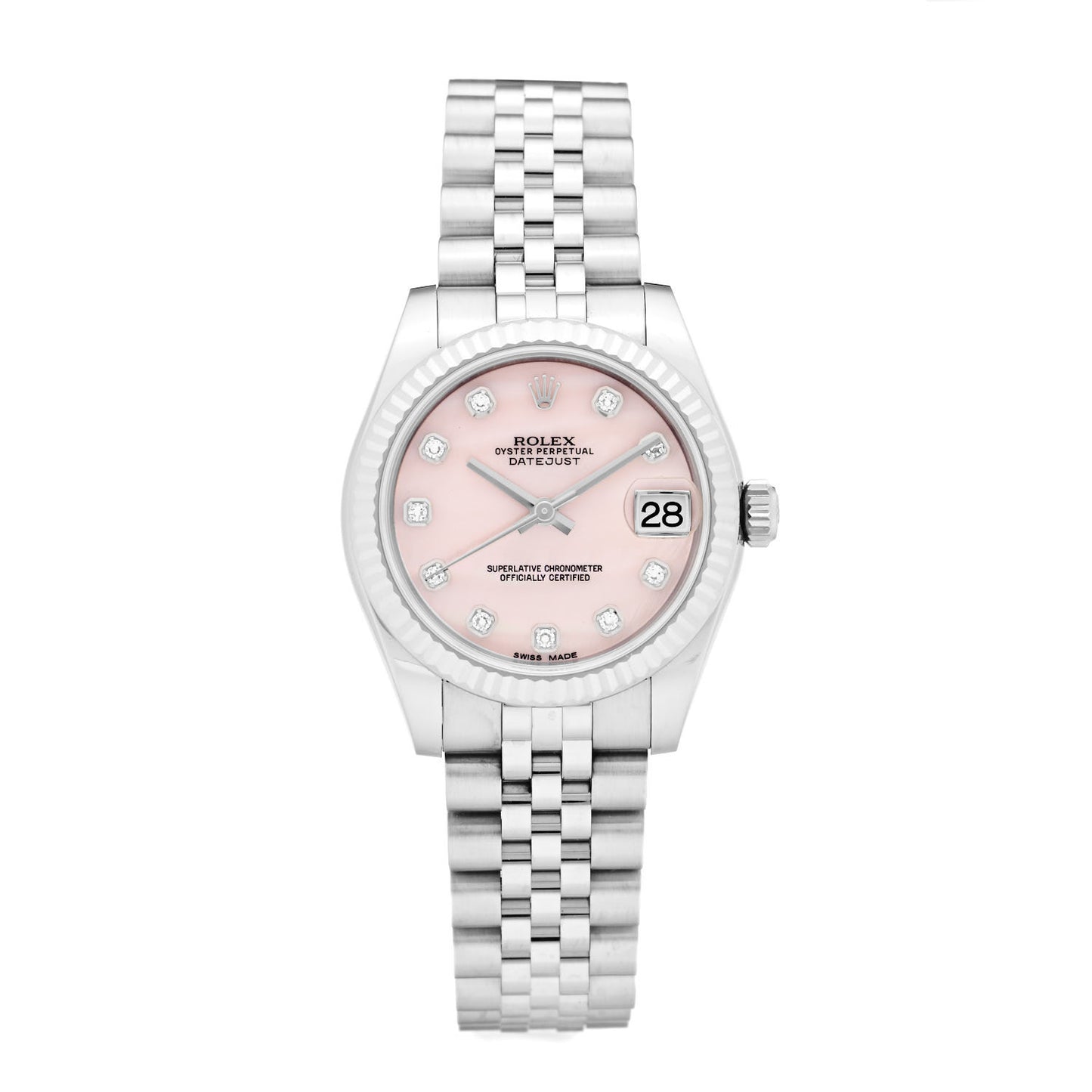 Stainless Steel 18K White Gold Diamond Pink Mother of Pearl 31mm Oyster Perpetual Datejust Watch 178274