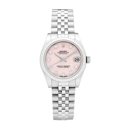 Rolex Stainless Steel 18K White Gold Diamond Pink Mother of Pearl 31mm Oyster Perpetual Datejust Watch 178274 1 of 5