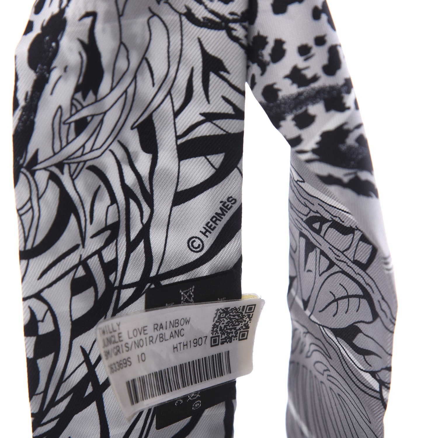 Hermes Silk Jungle Love Rainbow Twilly Gris Black White 3 of 4
