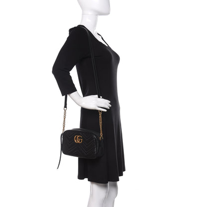 Gucci Calfskin Matelasse Small GG Marmont Chain Shoulder Bag Black 2 of 10