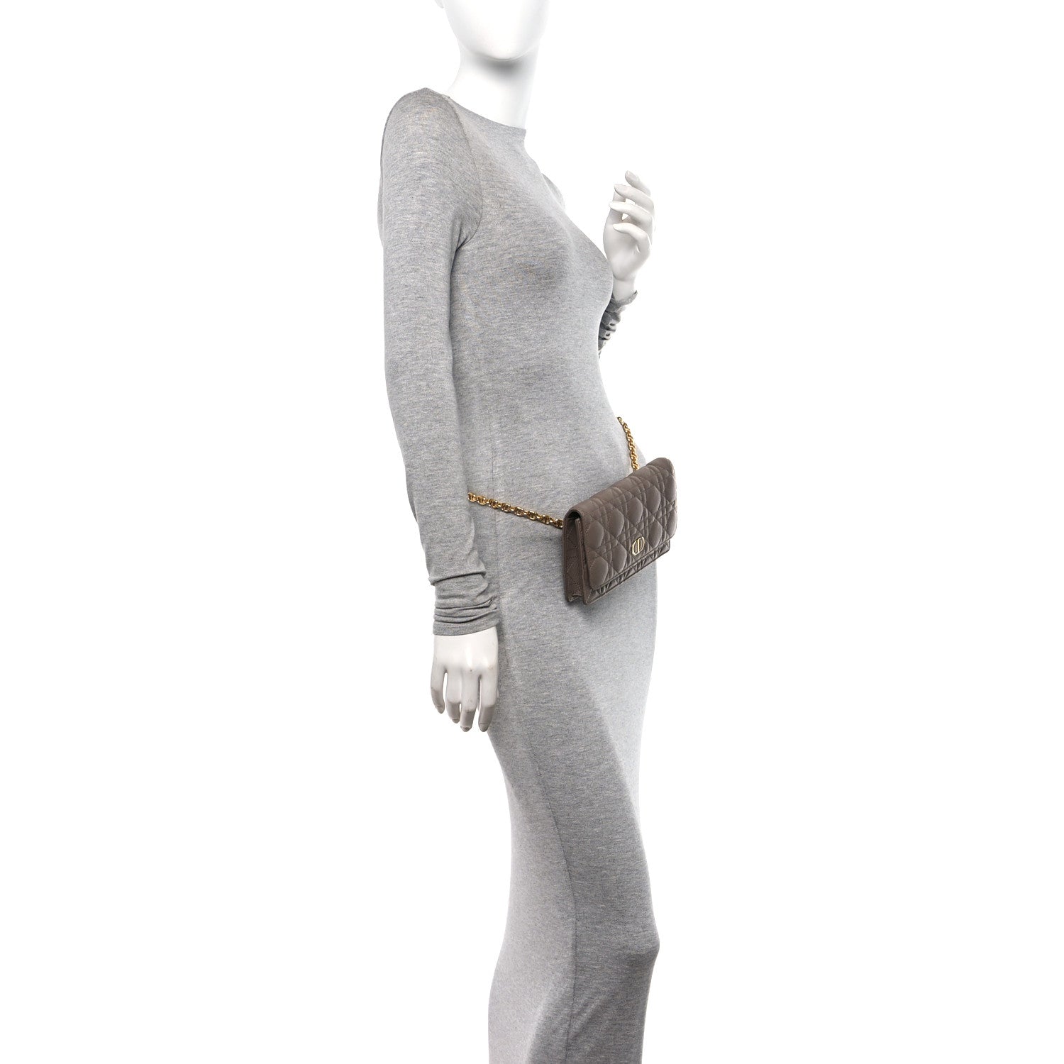 Christian Dior Supple Calfskin Cannage Caro Belt Pouch with Chain Warm Taupe 2 of 10