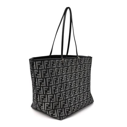 Fendi Chenille Vitello Santa Barbara FF Large Roll Reversible Shopping Tote Grigio Notte Flamingo 3 of 10