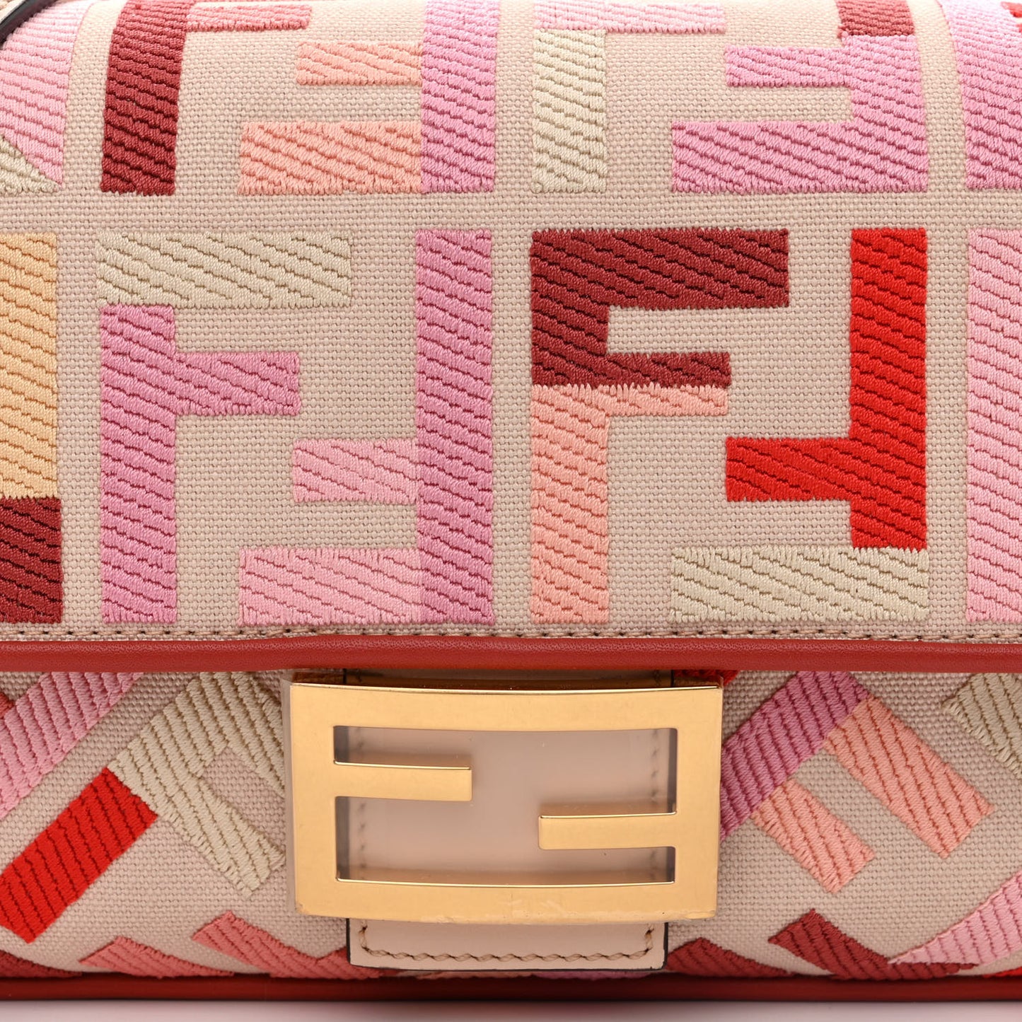 Canvas Vitello King FF Embroidered Baguette Rosa Quarzo Bloody Mary Multicolor