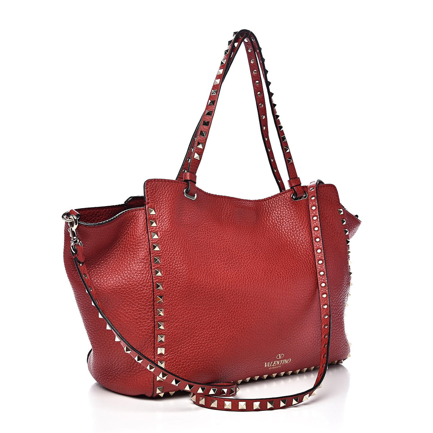 Pebbled Calfskin Medium Rockstud Tote Red