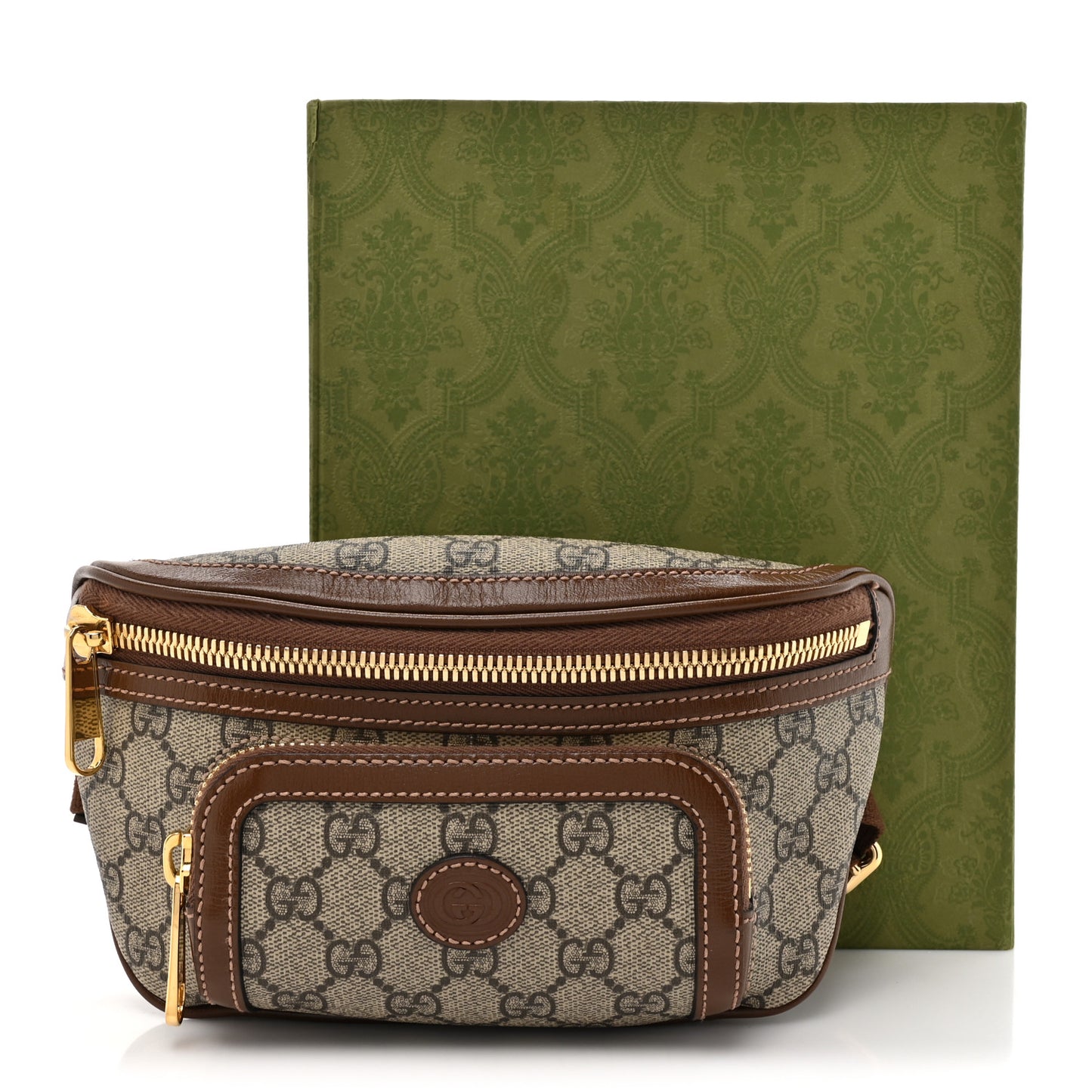 GG Supreme Monogram Textured Calfskin Retro Interlocking G Belt Bag Beige Ebony Brown Sugar