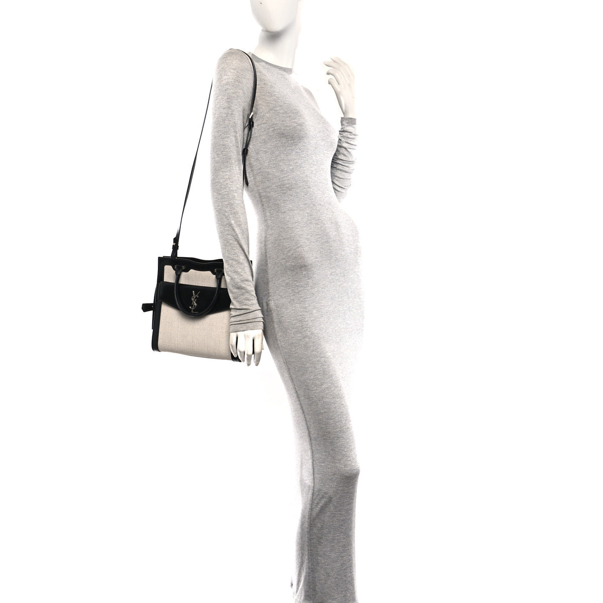 Canvas Calfskin Small Uptown Tote Black