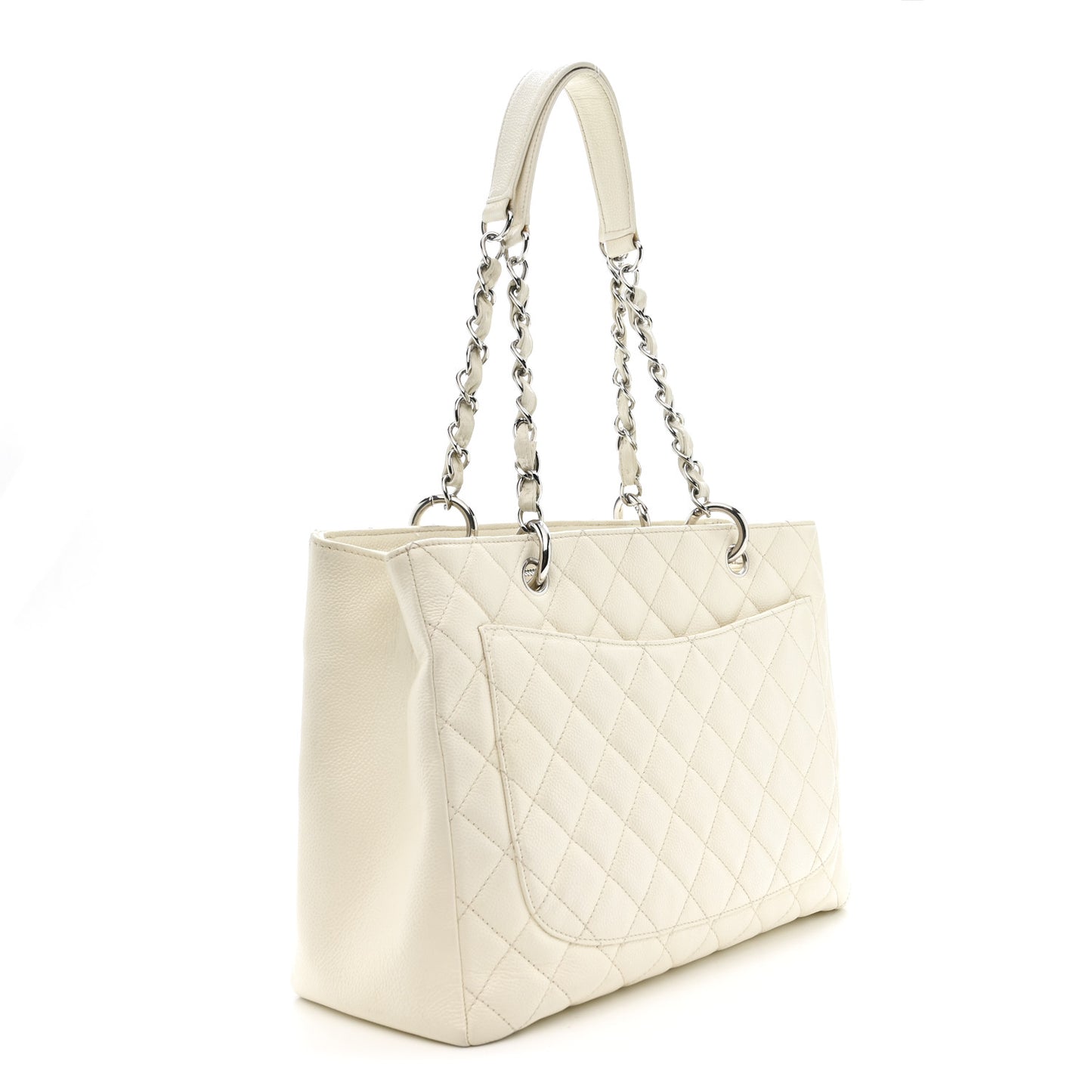 Caviar Quilted Grand Shopping Tote GST White
