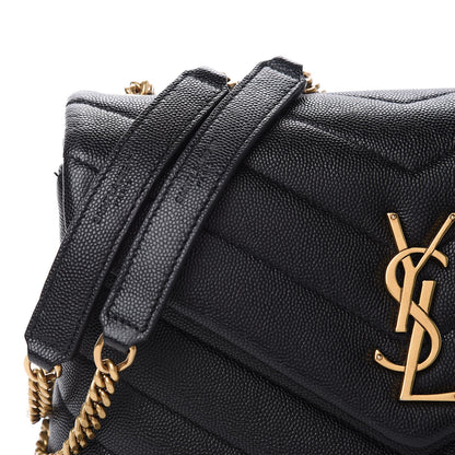 Saint Laurent Grain de Poudre Calfskin Y Quilted Monogram Small Loulou Chain Satchel Black 12 of 12