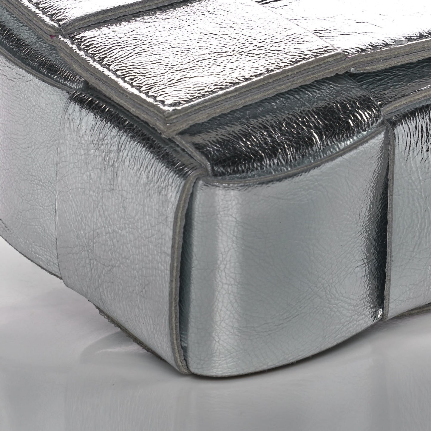 Metallic Lambskin Maxi Intrecciato Cassette Crossbody Bag Silver