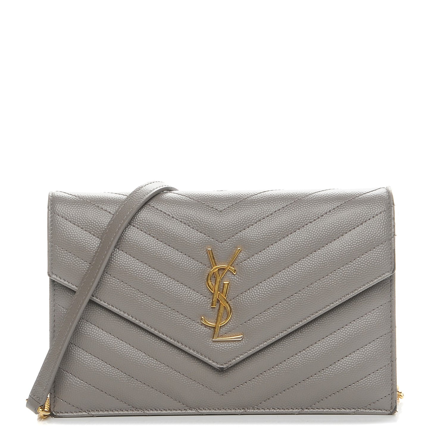 Grain De Poudre Matelasse Chevron Monogram Chain Wallet Fog
