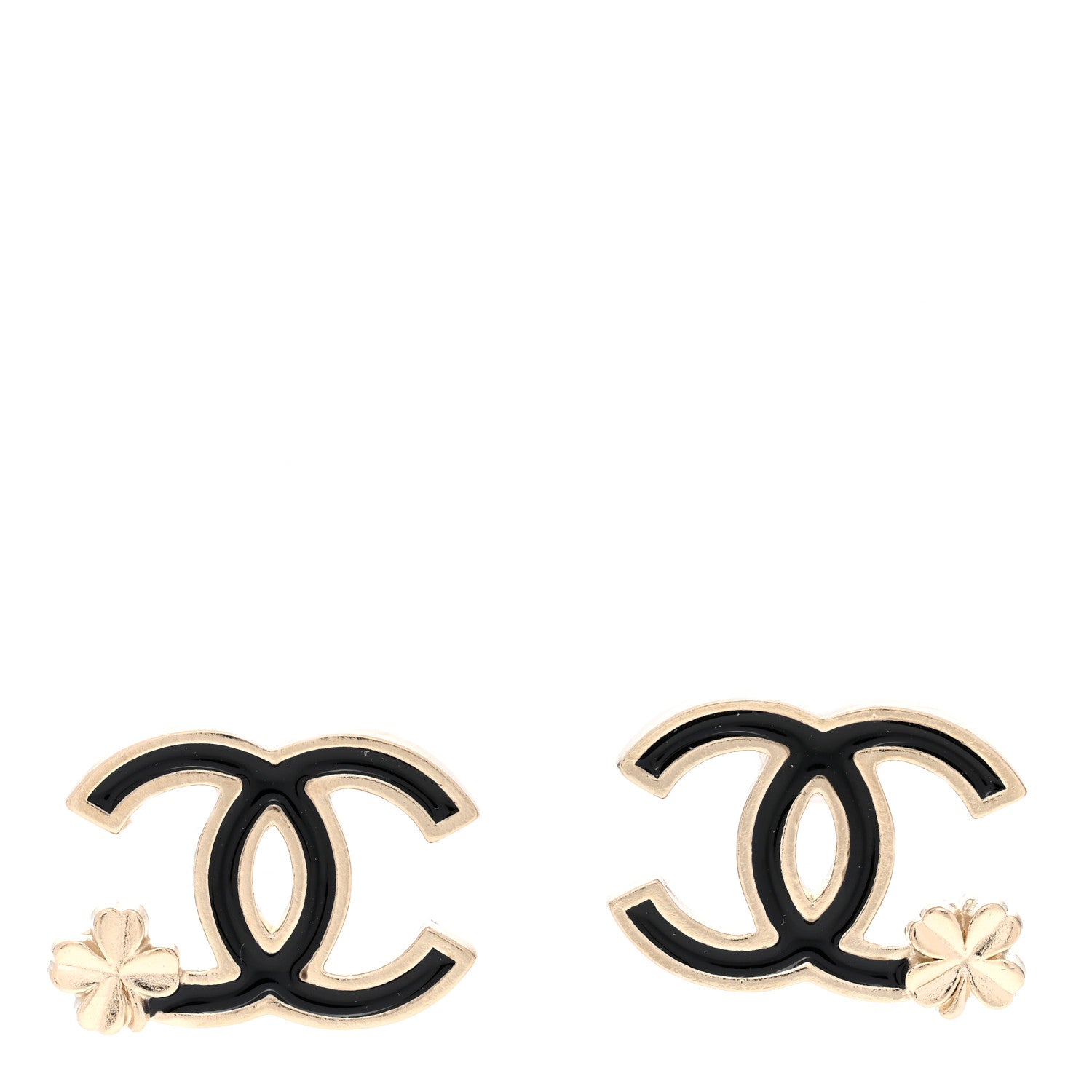Chanel Enamel CC Clover Earrings Black Gold 1 of 5
