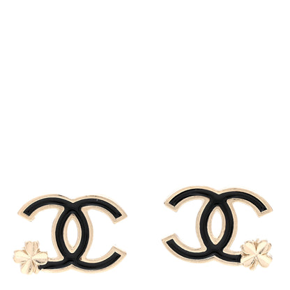 Chanel Enamel CC Clover Earrings Black Gold 1 of 5