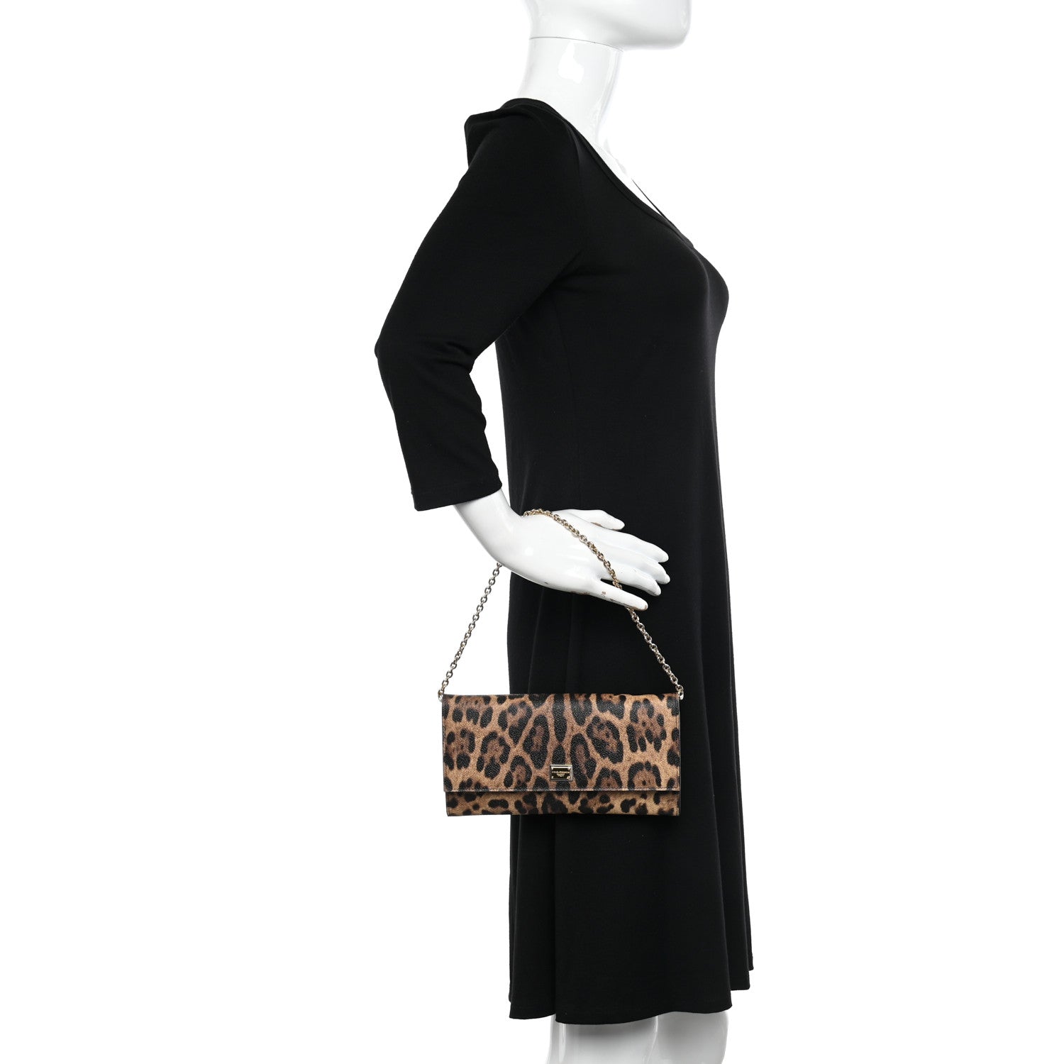 Dolce & Gabbana DOLCE &amp; GABBANA Dauphine Leopard Print Wallet On Chain Brown Black 2 of 12