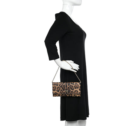 Dolce & Gabbana DOLCE &amp; GABBANA Dauphine Leopard Print Wallet On Chain Brown Black 2 of 12