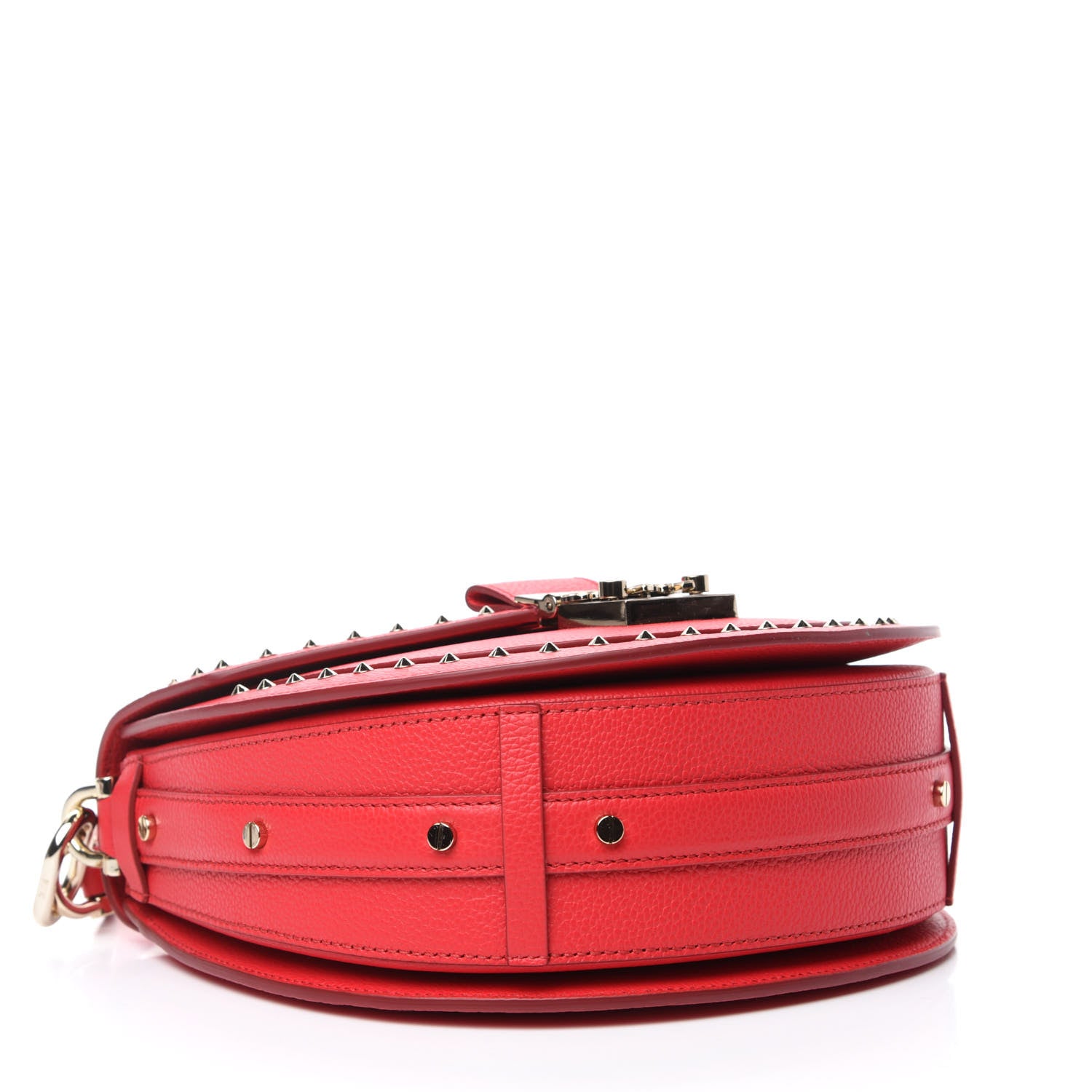 MCM Grained Calfskin Small Patricia Studded Crossbody Bag Chinese Red 4 of 10