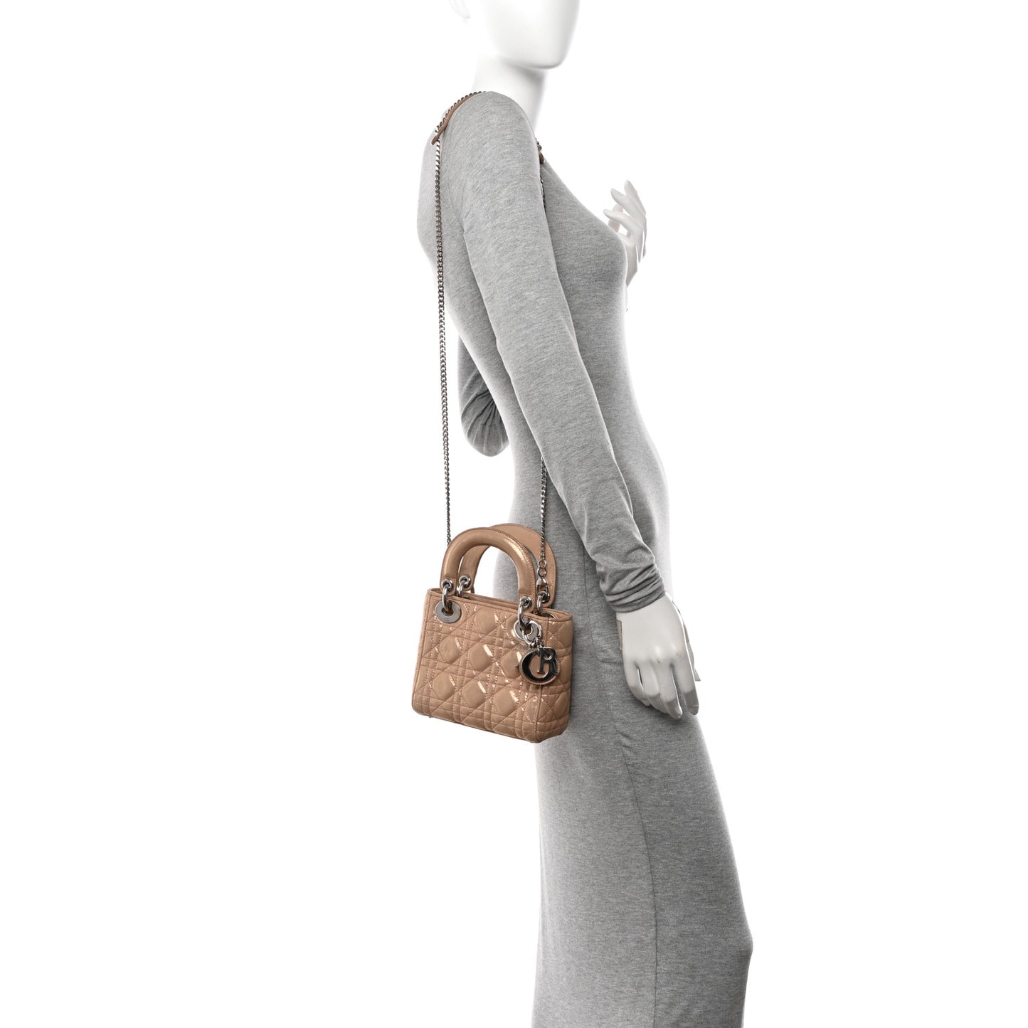 Metallic Nubuck Cannage Mini Lady Dior Gold