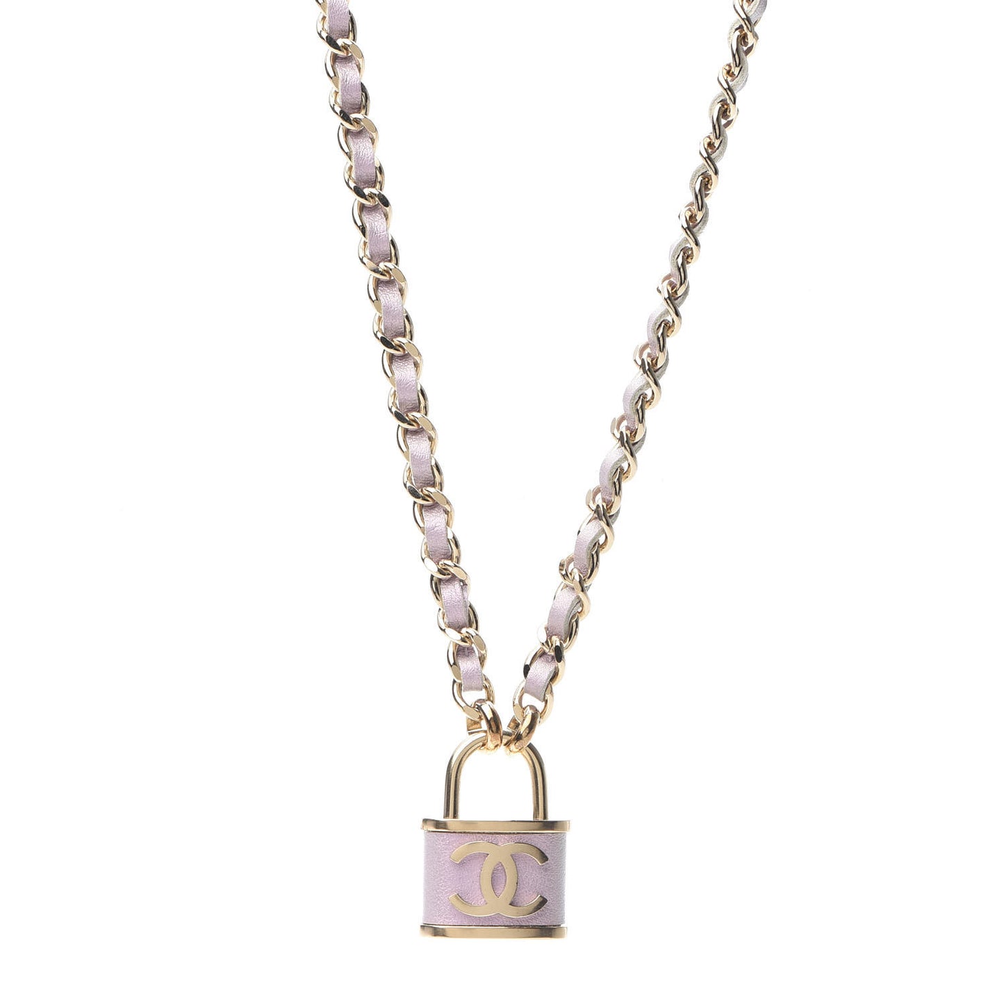 Metal Lambskin Lock Necklace Iridescent Pink