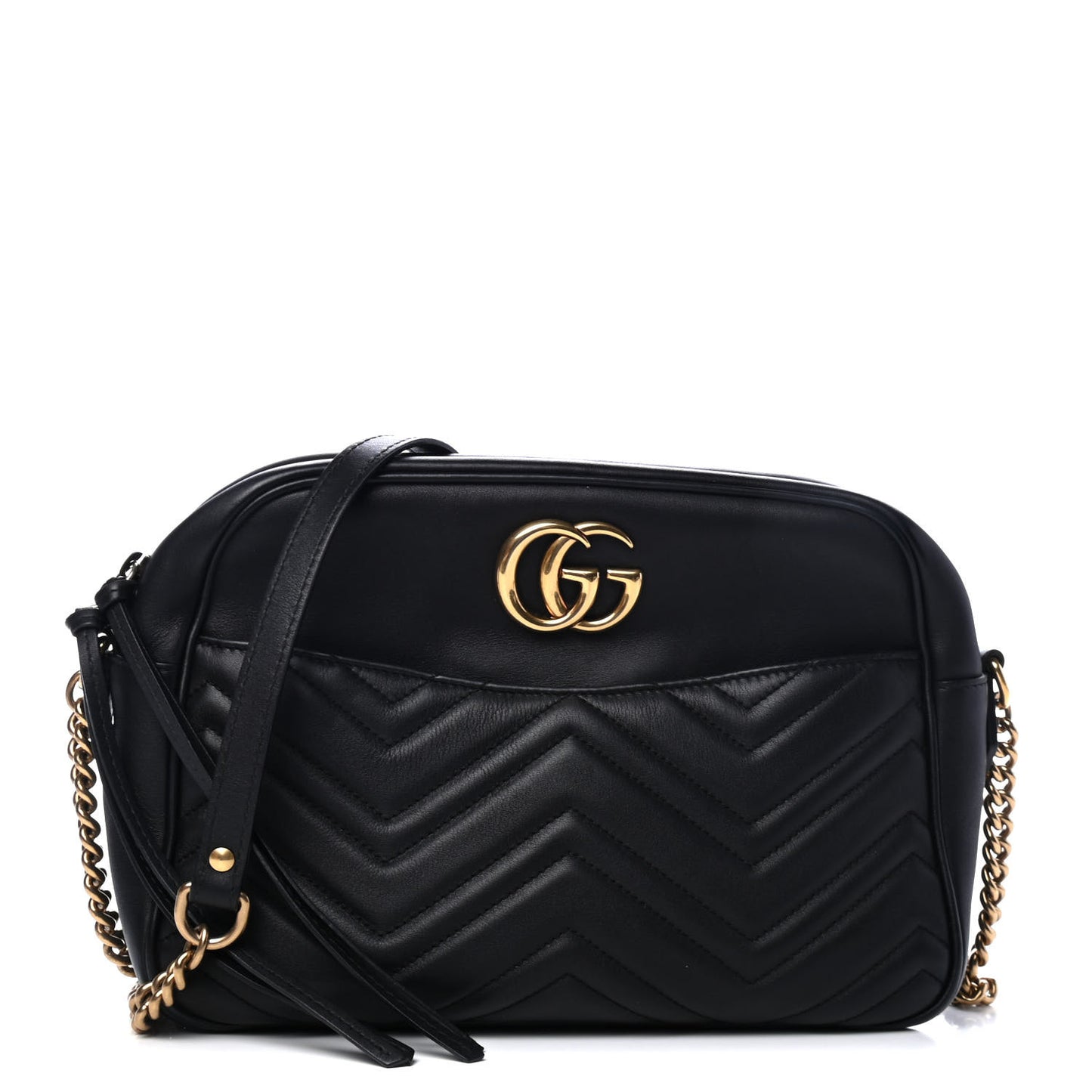 Calfskin Matelasse Medium GG Marmont Chain Shoulder Bag Black