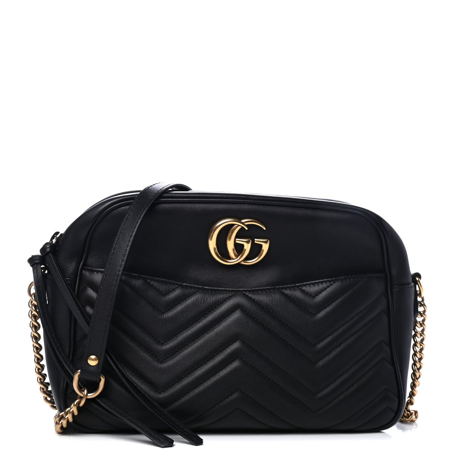 Gucci Calfskin Matelasse Medium GG Marmont Chain Shoulder Bag Black 1 of 4