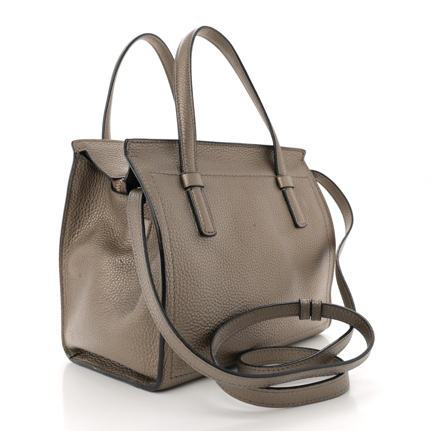 Metallic Hammered Calfskin Double Handle Small Amy Tote Graphite