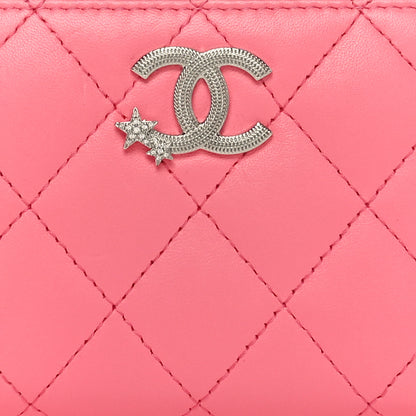 Chanel Lambskin Crystal Star Quilted Studded CC Zip Around Card Holder Wallet Pink 8 of 9