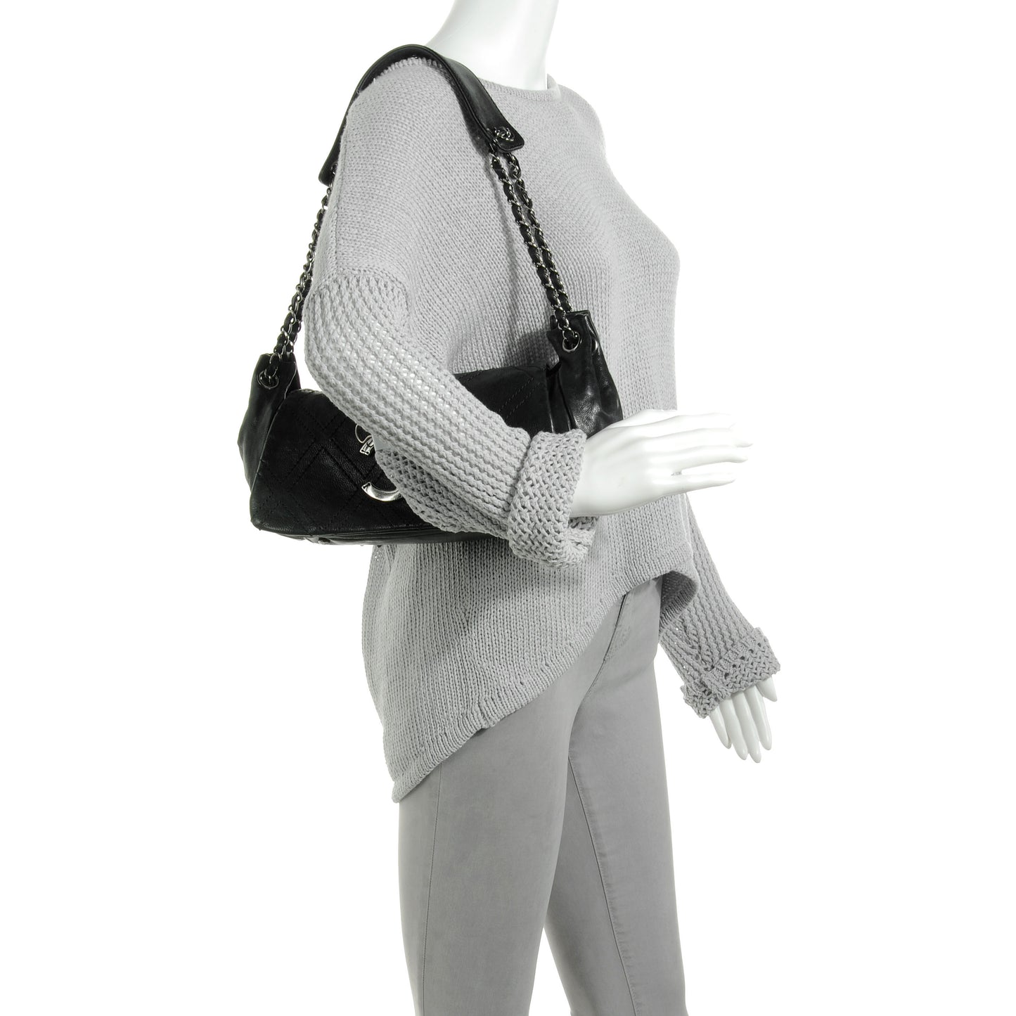 Leather Diamond Stitch Flap Black