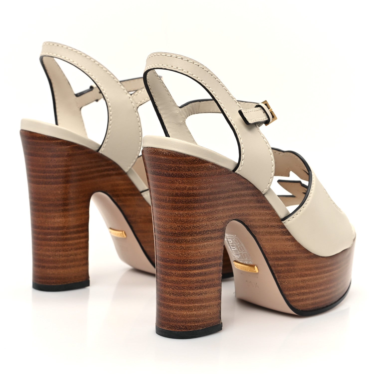 Gucci Cosmos Softy Calfskin Wooden Interlocking G Cut-Out 30/120mm Platform Sandals 36.5 Mystic White 5 of 9