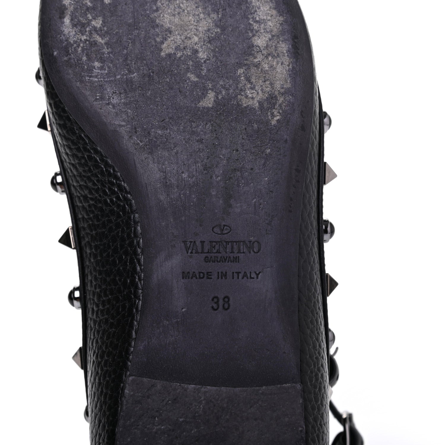 Valentino Garavani Pebbled Calfskin Onyx Rockstud Rolling Cage Ballerina Flats 38 Black 9 of 18