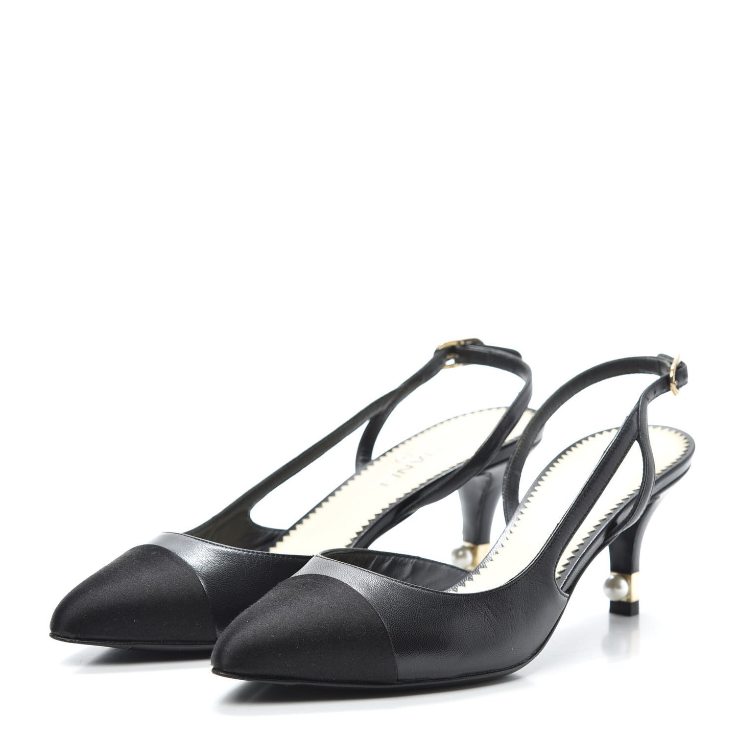 Lambskin Satin Cap Toe CC Slingback Heels 37 Black