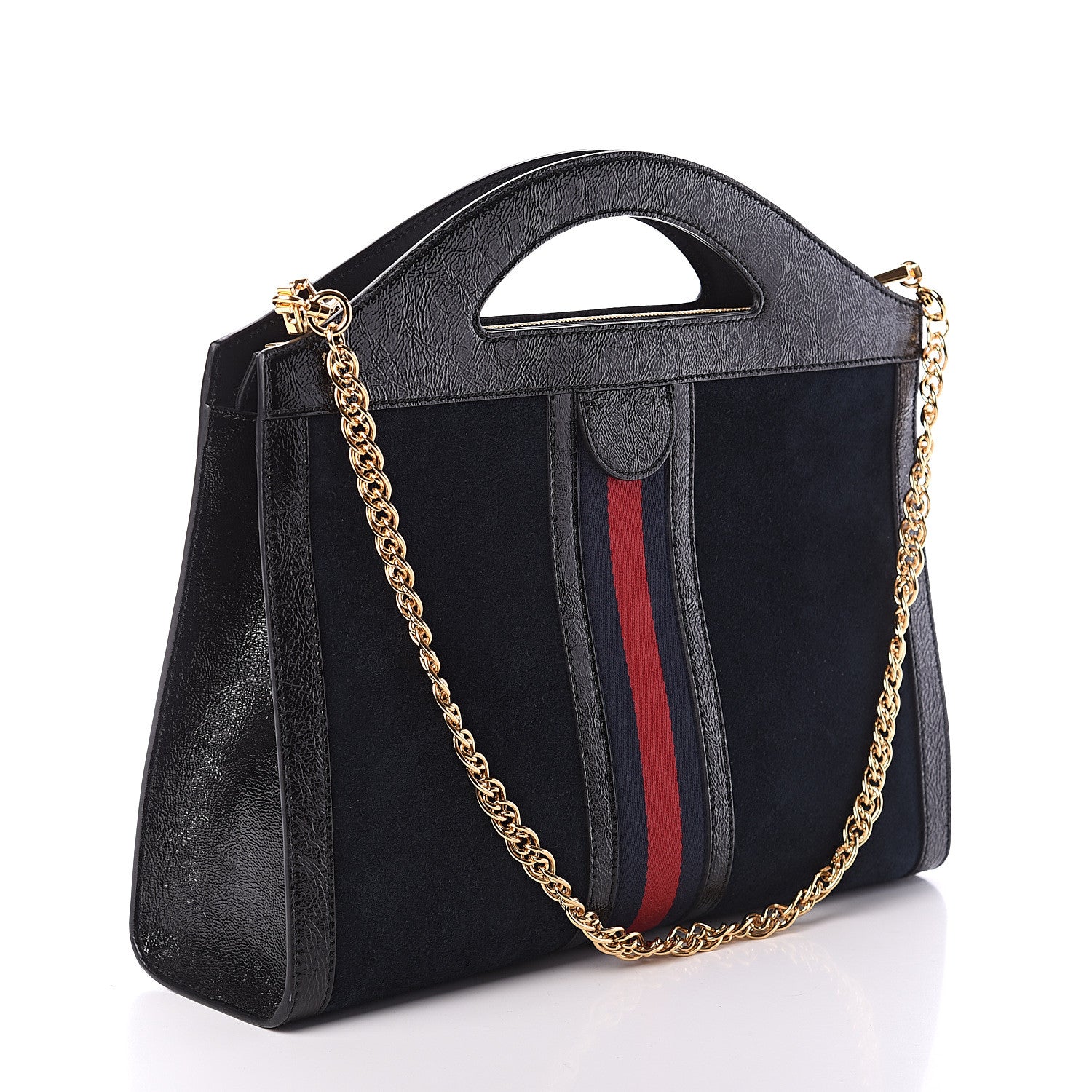 Gucci Suede Patent GG Web Medium Ophidia Top Handle Chain Blue Black 2 of 8