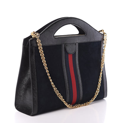 Gucci Suede Patent GG Web Medium Ophidia Top Handle Chain Blue Black 2 of 8