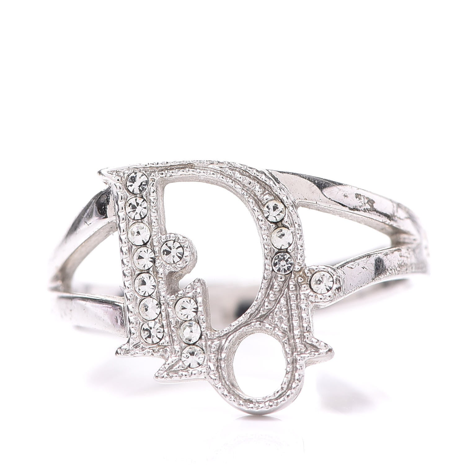 Christian Dior Crystal Logo Ring 5 Silver 1 of 6
