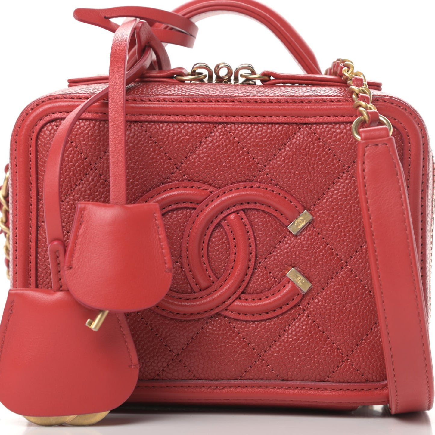 Caviar Quilted Small CC Filigree Vanity Case Red