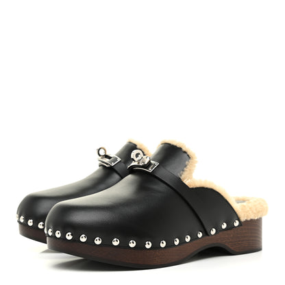 Hermes Calfskin Wool Carlotta Mules 35 Black 3 of 8