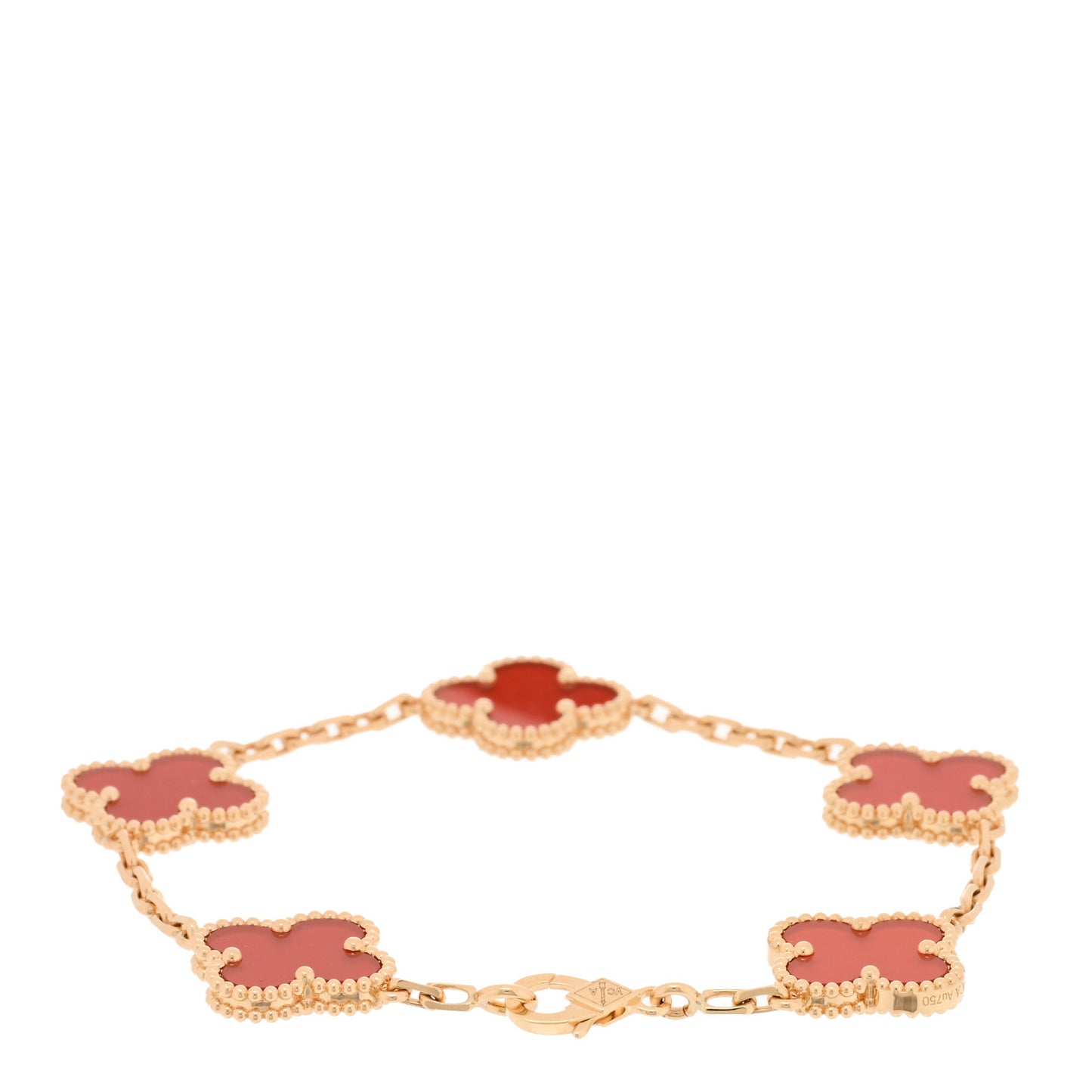 18K Yellow Gold Carnelian 5 Motifs Vintage Alhambra Bracelet