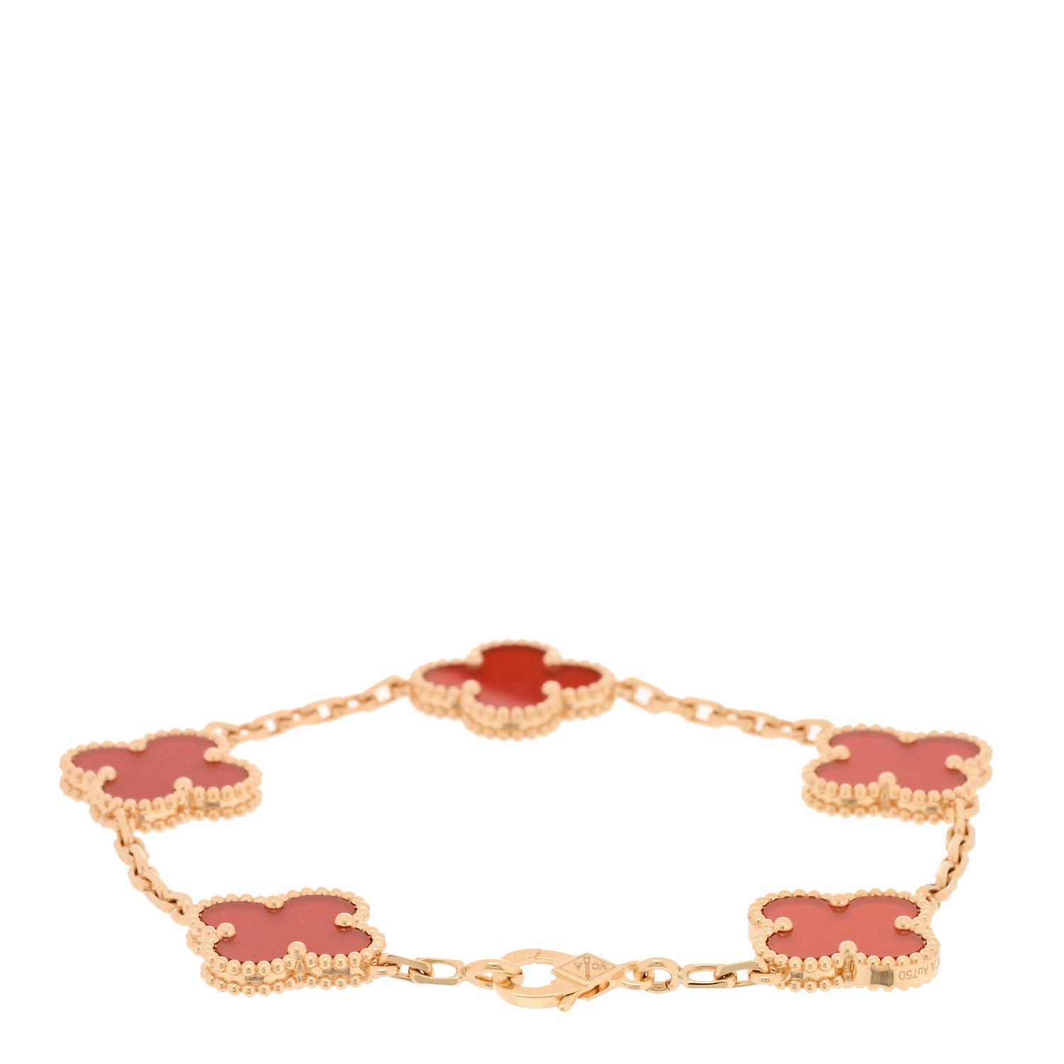 Van Cleef & Arpels 18K Yellow Gold Carnelian 5 Motifs Vintage Alhambra Bracelet 2 of 4