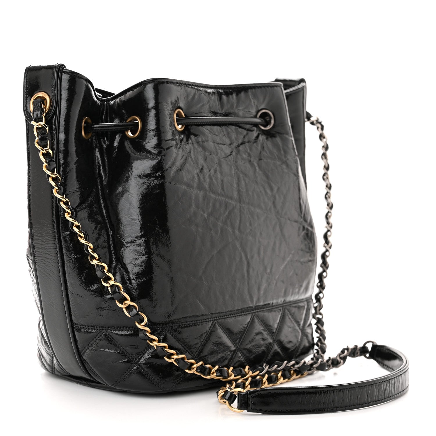 Chanel Shiny Aged Calfskin CC Chain Drawstring Bag Black 3 of 11