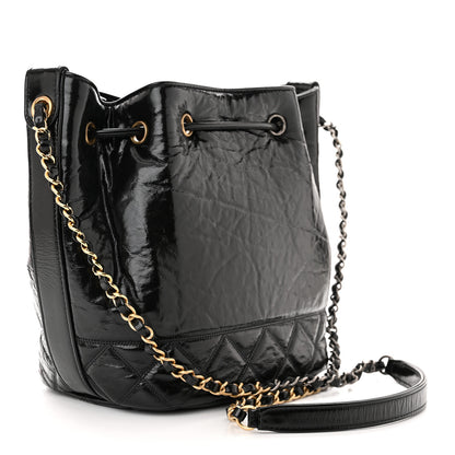 Chanel Shiny Aged Calfskin CC Chain Drawstring Bag Black 3 of 11