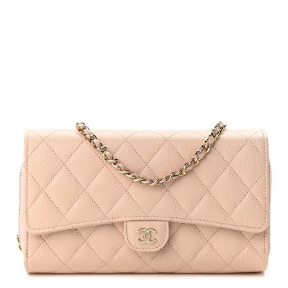 Chanel Caviar Quilted Phone Holder Wallet on Removable Chain Light Beige 1 of 11