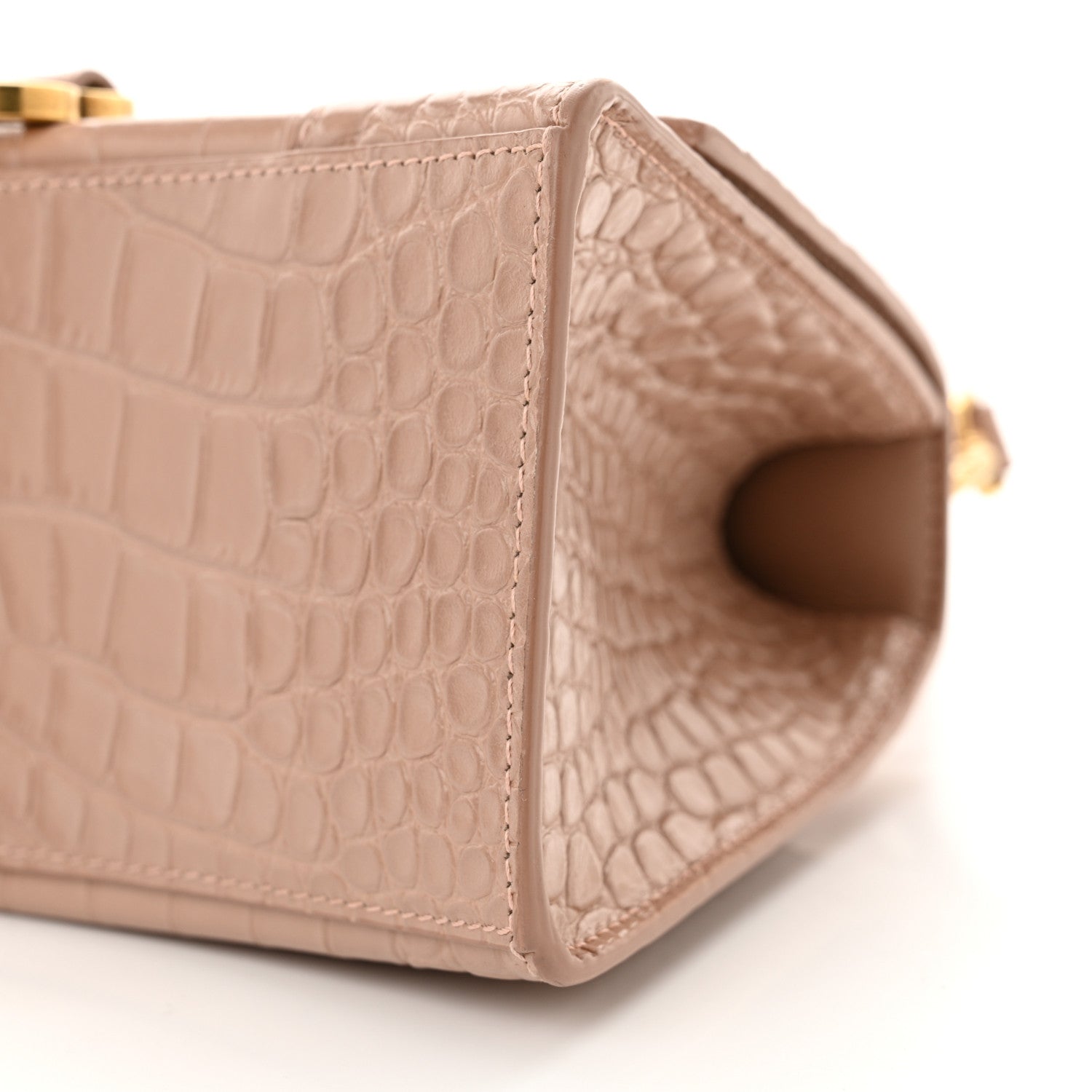 Balenciaga Shiny Calfskin Crocodile Embossed Small Hourglass Top Handle Bag Nude Beige 10 of 13